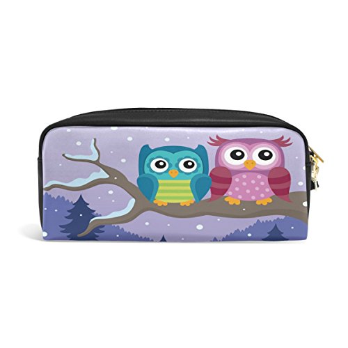 Domoko Winter Forest Owl Eule auf Ast PU Leder Pen Pouch Federmappe Fall Make-Up Kosmetik reisen Schule Tasche von Domoko