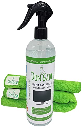 Don GATO - Bildschirmreiniger-Set und 2 Mikrofasertücher (500ml) für Fernseher, Tablets, Computer, Laptops und Mobiltelefone. Hergestellt aus Natúrlichen Produkten und Umweltbewusst von Don Gato cleaning surface