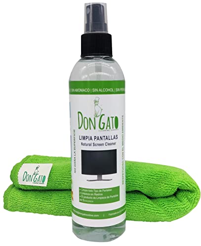 Don GATO - Bildschirmreiniger und Mikrofasertücher (250ml) für Fernseher, Tablets, Computer, Laptops und Mobiltelefone. Hergestellt aus Natúrlichen Produkten und Umweltbewusst von Don Gato cleaning surface