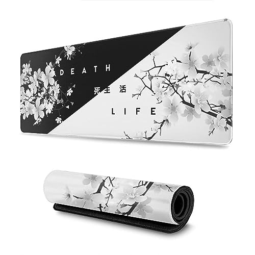 Donboly Gaming Mouse Pad Japanische Pagode und Kirschblüten Zweig übergroße Mausmatte Schreibtisch Pad maxpad XXL, genähte Kanten rutschfeste Gummi Base Mousepad (Death Life, 90cmx40cm) von Donboly