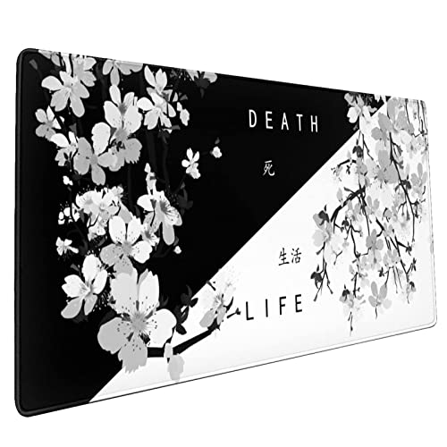 Donboly Gaming Mouse Pad Japanische Pagode und Kirschblüten Zweig übergroße Mausmatte Schreibtisch Pad maxpad xxl, genähte Kanten rutschfeste Gummi Base Mousepad (DEATH LIFE, 80cmx30cm) von Donboly