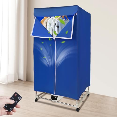 Donened - Wäschetrockner, Elektrischer Wäschetrockner mit Timer, 1500W Multifunktionale Trocknermaschine mit Fernbedienung und Äußere Abdeckung, Klappbarer, Wärmepumpentrockner (Blau) von Donened