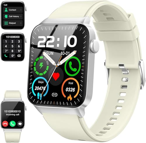 Donerton Smartwatch Herren Damen mit Telefonfunktion/Message Reminder, 1,85" Smart Watch, 112+Sportmodi IP68 Wasserdicht Sportuhr, Fitnessuhr mit Puls-Schlaf-Monitor Schrittzähler, Silberweiß von Donerton