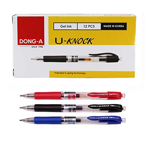 Dong-A U-Knock Gel Ink Ballpoint Pen U-Spring Technology 0.5mm (1 Dozen) Smooth Writing, Dong A - Assorted von Dong-A