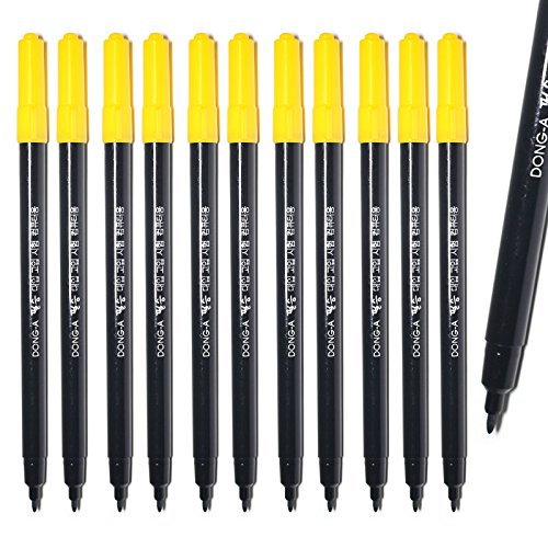 Dong-a Comssa Computerzeichen-Stift, schwarze Tinte, gelbe Kappe, 12 Stück von Dong-A