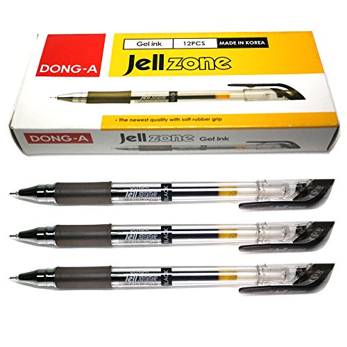 X12 Dong-a Jell Zone 0.5mm Gel Ink Rollerball Pen for Office School - Black - Pack of 12 Pens by Dong-A von Dong-A