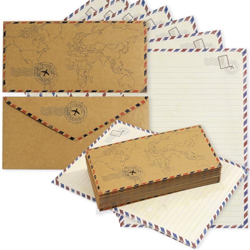 Briefpapier und Umschläge Vintage-Design (Set, 50 Stück) - Einseitig Bedruckt - Umschläge aus 120 g/m² Kraftpapier von Donindis