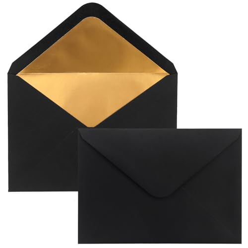 Briefumschläge C6 mit Gold Innenfutter - 162 x 114 mm - Schwarz - gefüttert mit Goldfolienpapier- Nassklebung - 50 Stück Briefumschläge C6 mit Gold Innenfutter - 162 x 114 mm - Schwarz - gefüttert mit Goldfolienpapier- Nassklebung - 50 Stück von Donindis