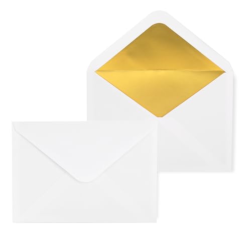 Briefumschläge C6 mit Gold Innenfutter - 162 x 114 mm - Weiß - gefüttert mit Goldfolienpapier- Nassklebung - 50 Stück von Donindis
