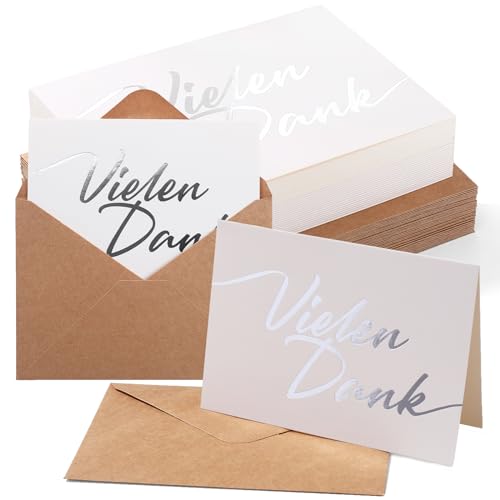 Donindis 50 Dankeskarten mit Umschlägen, Vielen Dank, Silberfolie, DIN A6 Donindis 50 Dankeskarten mit Umschlägen, Vielen Dank, Silberfolie, DIN A6 von Donindis