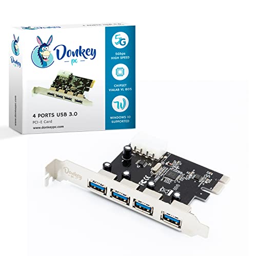 Donkey pc - High Speed USB 3.0 Controller Karte | 4 Ports auf PCI Express Adapter | USB 3.0 Hub bis zu 5 GB Übertragungsrate geeignet mit Windows XP/Vista / 7/8/10 / Linux von Donkey pc