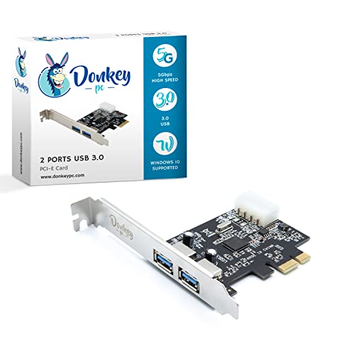 Donkey pc PCI-E auf USB 3.0 Controller-Karte USB 3.0 pci Express mit 2 Ports USB 3.0 Typ A kompatibel mit PCI-Express X1 / X4 / X8 / X16 Slot. von Donkey pc