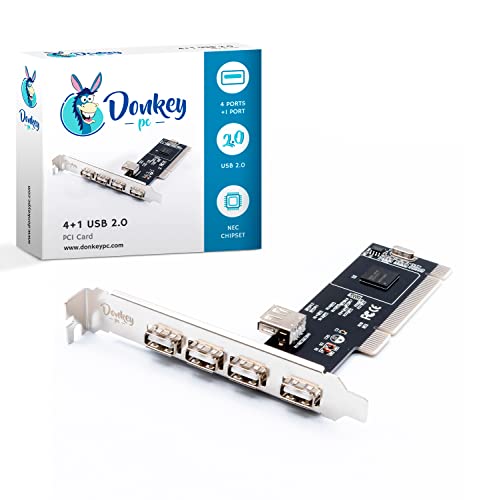 Donkey pc PCI-auf-USB 2.0-Erweiterungskarte; PCI Karte mit 4 externen USB 2.0 und 1 interner USB; PCI auf USB 2.0 Controller-Adapter; PCI-USB-Erweiterungskarte für Desktop-PC. von Donkey pc