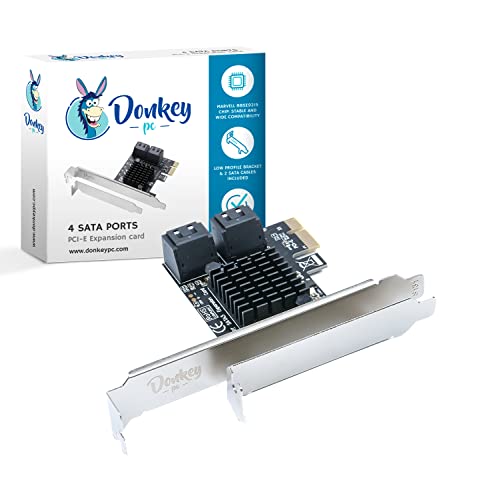 Donkey pc SATA III 4 Port SATA-Kartenadapter, 6 Gbit/s SATA-Controller, 4 Ports, Low Profile Bracket und 2 SATA-Kabel im Lieferumfang enthalten. SATA-Multiplikator für PCE-Steckplätze von Donkey pc
