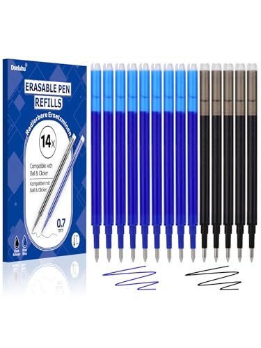 Donluhu Ersatzminen für Pilot FriXion [9 Blau und 5 Schwarz, 14er Pack], Radierbare Ersatzminen für Pilot FriXion Stifte, Kompatibel mit FriXion Ball & FriXion Clicker & Eberhard Faber [0.7mm] von Donluhu