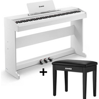 DDP-95 Digitalpiano 88 Tasten gewichtete Tastatur weiß, Klavier + schwarze Bank von Donner Music - DE