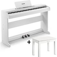 DDP-95 Digitalpiano 88 Tasten gewichtete Tastatur weiß, Klavier + weiße Bank von Donner Music - DE