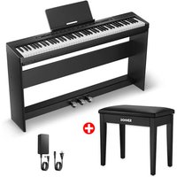 Donner DEP-16S Digitales Klavier, elektrisch, 88 Tasten, gewichteter Stahl, mit Ständer, Schwarz, Klavier + schwarze Bank von Donner Music - DE