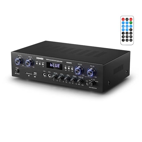 Audio Leistungsverstärker Bluetooth 5.0, Donner 440W Audio Verstärker 4 Kanal, Stereo Receiver mit USB, SD, FM, 2 Mikrofoneingang Echo, RCA, LED, für Studio, Heimkino, MAMP5 von Donner