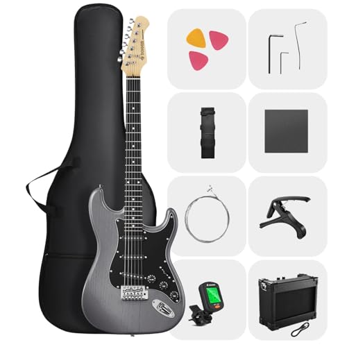 DONNER DST-80 E-Gitarre, 39” Anfänger E-Gitarren-Set mit Verstärker, klassischem SSS-Tonabnehmer, inklusive Gigbag, Stimmgerät, Kapodaster, Gurt, Plektren und kostenlosen Online-Lektionen DONNER DST-80 E-Gitarre, 39” Anfänger E-Gitarren-Set mit Verstärker, klassischem SSS-Tonabnehmer, inklusive Gigbag, Stimmgerät, Kapodaster, Gurt, Plektren und kostenlosen Online-Lektionen von Donner