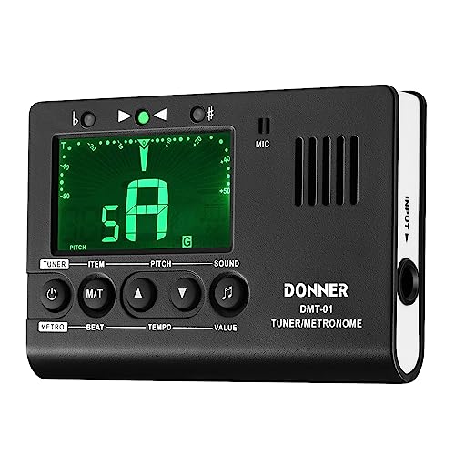 Donner 3 in 1 Metronom Stimmgerät Gitarre Tuner Tongenerator mit LCD Display Elektronisches Clip-on für Gitarre, Ukulele, Bass, Violin, Mandoline, Klavier, Trompete, Chromatischer, (DMT-01) von Donner