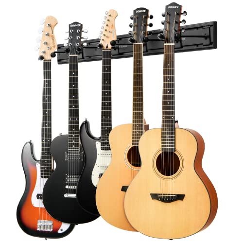 Donner 5 Wandhalterung Gitarrenaufhänger Black Gitarren-Wandhalterung mit 5 verstellbaren Gitarrenaufhängern für akustische E-Gitarren, Bässe, Folk-Ukulele von Donner