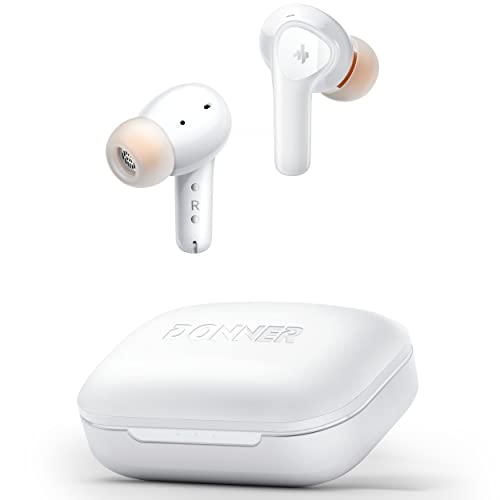 Donner Bluetooth Kopfhörer mit Geräuschunterdrückung, In Ear Kopfhörer kabellos mit 12mm Audiotreiber, intensiver Bass, Noise Cancelling Kopfhörer mit 4 Mikrofone, 32 Std Akku, Bluetooth 5.2, Weiß von Donner
