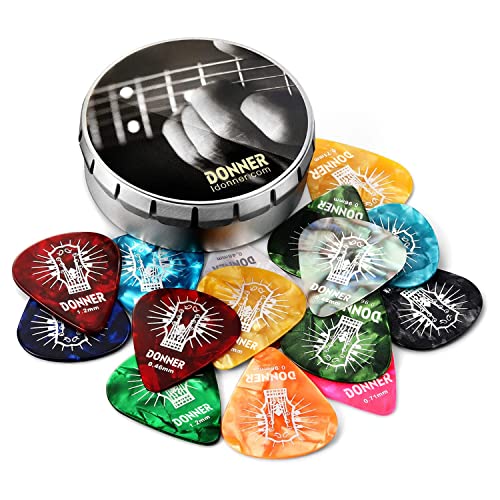 Donner Celluloid Gitarren Plektren Gitarren Picks 0.46-1.20mm 4 verschiedene Stärke 16 Stück von Donner