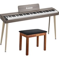 Donner DDP-60 Digitalpiano - Grau-Braun / Piano + Klavierbank Braun von Donner