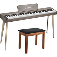 Donner DDP-60 E-piano Keyboard Holzstil Home Digitalpiano, Grau-Braun / Piano + Klavierbank Braun von Donner
