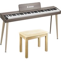 Donner DDP-60 Digitalpiano - Grau-Braun / Piano + Klavierbank Helles Holz von Donner