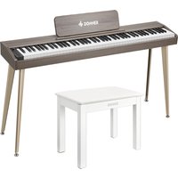 Donner DDP-60 E-piano Keyboard Holzstil Home Digitalpiano, Grau-Braun / Piano + Klavierbank Weißer von Donner