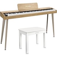 Donner DDP-60 E-piano Keyboard Holzstil Home Digitalpiano, Helle Holzfarbe / Piano + Klavierbank Weißer von Donner