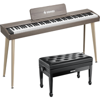 Donner DDP-60 E-piano Keyboard Holzstil Home Digitalpiano, Grau-Braun / Piano + Duet höhenverstellbare Bank von Donner
