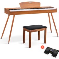 Donner DDP-80 Digital-Piano für Zuhause 88 gewichtete Tasten & Stilvolles Holzdesign mit 3 Pedale - Natürlich / Piano + Brauner Klavierbank + Page Turner von Donner