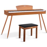 Donner DDP-80 Digital-Piano für Zuhause 88 gewichtete Tasten & Stilvolles Holzdesign mit 3 Pedale - Natürlich / Piano + Brauner Klavierbank von Donner