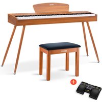 Donner DDP-80 Digital-Piano für Zuhause 88 gewichtete Tasten & Stilvolles Holzdesign mit 3 Pedale - Natürlich / Piano + Hölzerner Klavierbank + Page Turner von Donner
