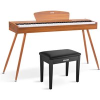 Donner DDP-80 Digital-Piano für Zuhause 88 gewichtete Tasten & Stilvolles Holzdesign mit 3 Pedale - Natürlich / Piano + Schwarz Klavierbank von Donner