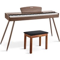 Donner DDP-80 Digital-Piano für Zuhause 88 gewichtete Tasten & Stilvolles Holzdesign mit 3 Pedale - Walnut / Piano + Brauner Klavierbank von Donner