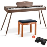 Donner DDP-80 Digital-Piano für Zuhause 88 gewichtete Tasten & Stilvolles Holzdesign mit 3 Pedale - Walnut / Piano + Hölzerner Klavierbank + Page Turner von Donner