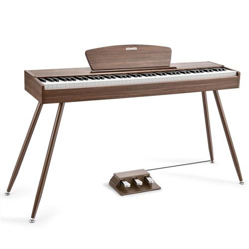 Donner DDP-80 E-Piano 88 Tasten Gewichtet Klavier, Hammermechanik II, Home Digital-Pianos Volle Größe Keyboard mit Ständer, Dreifach-pedal, USB-MIDI und Kopfhöreranschluss, Walnuss Holzfarbe von Donner