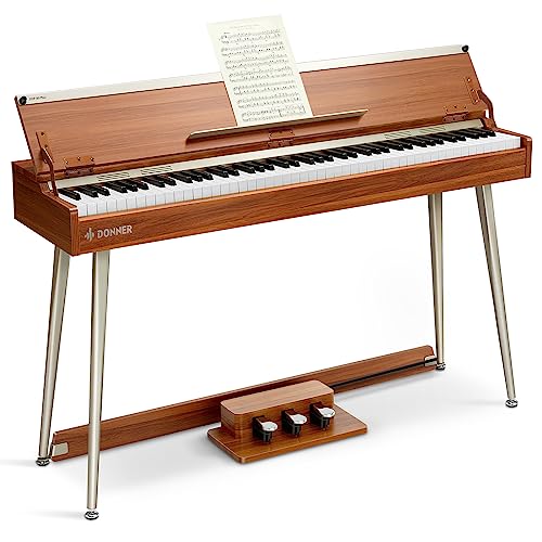 Donner DDP-80 PLUS E-Piano, 88 Tasten Gewichtete Tastatur, Digital piano für Zuhause, unterstützt USB-MIDI und Kopfhörer, Halb-offene Abdeckung, mit Metall-Dreifachpedal, Netzteil von Donner
