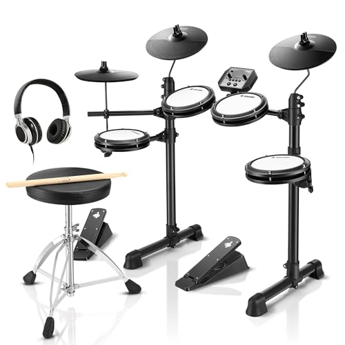 Donner DED-80 E-Drum-Set, E Schlagzeug leises Mesh Kit mit 180 Sounds, mit robusten Pedalen, Drum-Thron, Sticks, Kopfhörer inklusive, leicht und tragbar 40 Melodic Lektionen von Donner