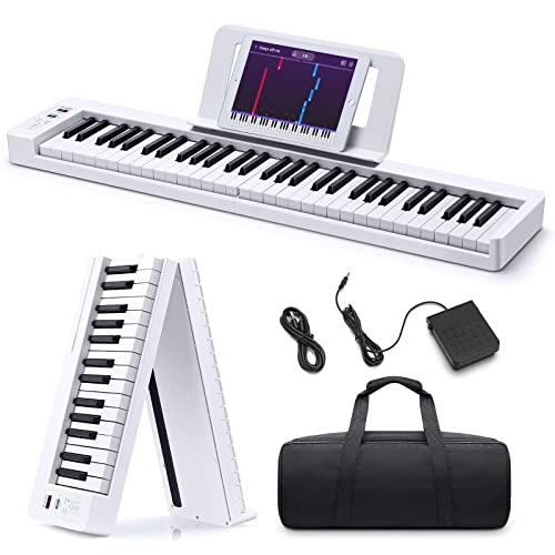 Donner DP-06 Faltbares Klavier, 61 Tasten Full Size Semi Weighted Keyboard Digital Piano für Anfänger, Bluetooth Tragbares E-Piano mit Klaviertasche von Donner