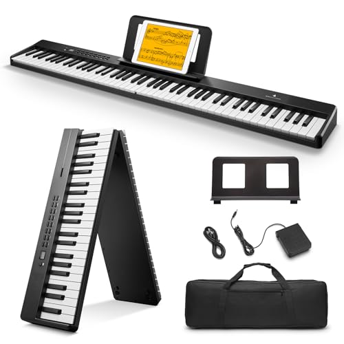 Donner DP-10 Tragbare Klaviertastatur 88 Tasten für Anfänger,Faltbare Klaviertastatur mit 88 Tasten in voller Größe, Akkord, Aufnahme, faltbares Digital Piano Bundle mit Pedal, Klaviertasche, Schwarz von Donner