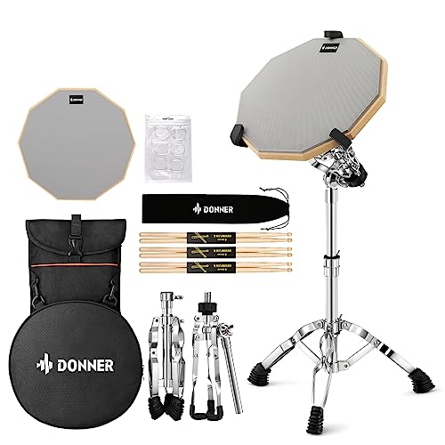 Donner Drum Practice Pad mit Snare Drum Ständer Kit, 3 Paar Drumsticks mit Tasche, Drum Gele von Donner