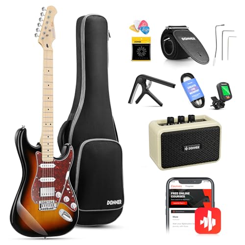 Donner E-Gitarre, 39" E Gitarren Set HSS Pickup Coil Split, Elektrische Gitarre Beginner Set mit Verstärker, Tasche, Zubehör, DST-152S Sunburst Donner E-Gitarre, 39" E Gitarren Set HSS Pickup Coil Split, Elektrische Gitarre Beginner Set mit Verstärker, Tasche, Zubehör, DST-152S Sunburst von Donner
