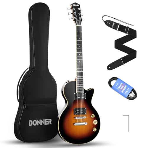 Donner E-Gitarre Set E Gitarren LP-Stil 39 Zoll Voller Größe mit Tasche, Gurt, Kabel (Sunburst) von Donner