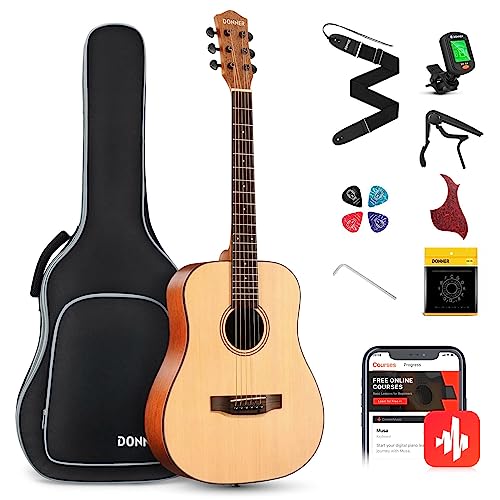 Donner Gitarre Akustik 3/4 für Anfänger Einsteiger Akustikgitarre Set Gitarren Erwachsene 36 Zoll Dreadnought mit 6 Tasche Capo Plektren Gurt(Natur) von Donner