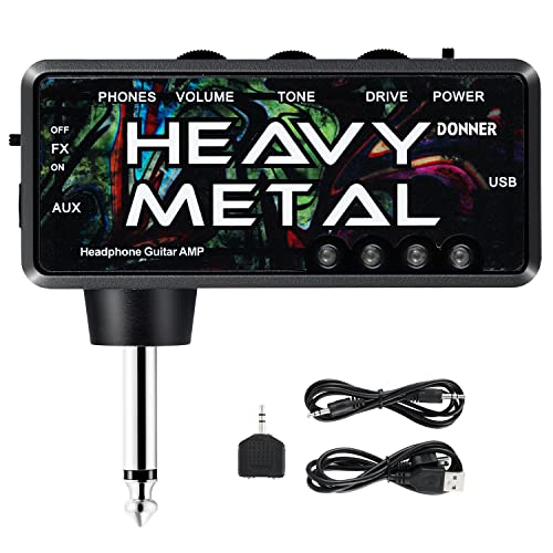 Donner Gitarren-Kopfhörer-Verstärker Heavy Metal USB Wiederaufladbarer Mini-Taschen-Kopfhörer-Verstärker für E-Gitarre von Donner
